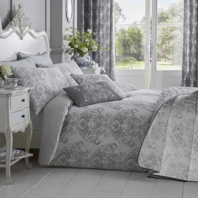 Image of Homescapes Grey French Toile Patterned Duvet Cover Set, King