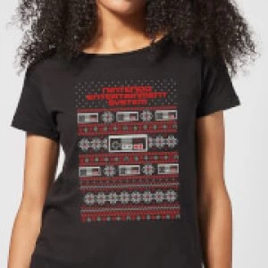 Image of Nintendo NES Pattern Womens Christmas T-Shirt - Black