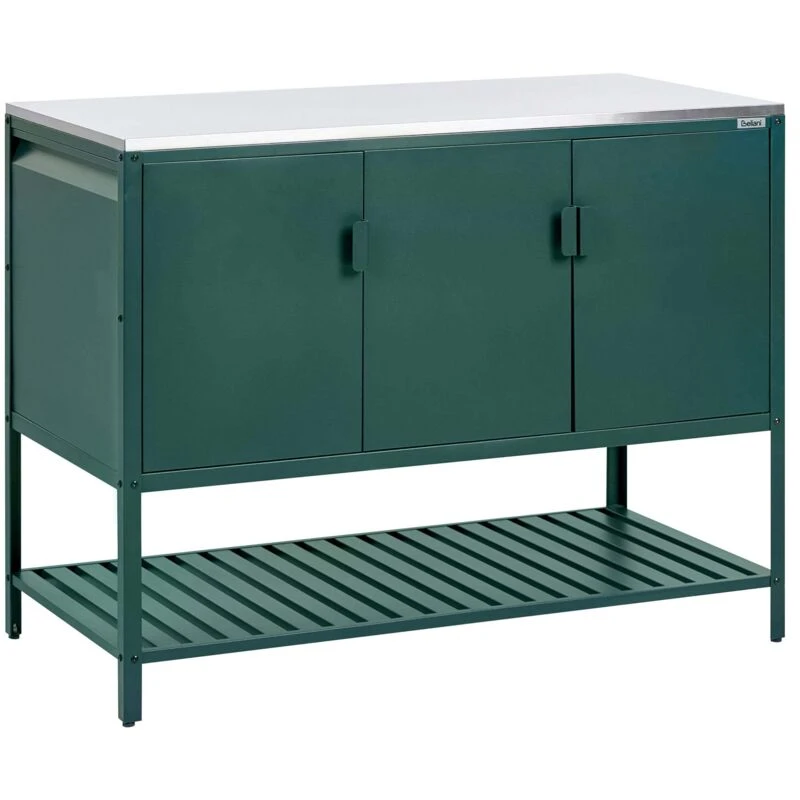 Image of Beliani Outdoor Kitchen Cabinet Maenza Metal Green