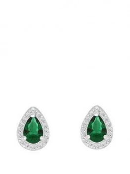 image of Love GEM Sterling Silver Green and White Cubic Zirconia Peardrop Stud Earrings, One Colour, Women