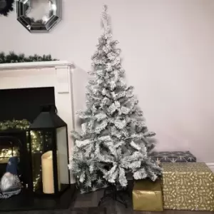 Image of 5ft (1.5m) Snowy Rovinj Pine Flocked Hinged Christmas Tree