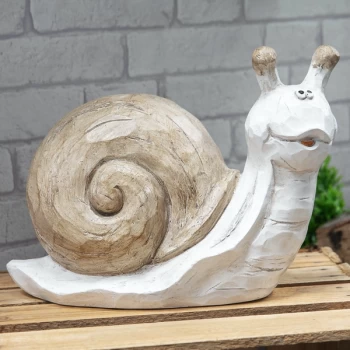 Image of Country Living Carved Wood Effect Garden Ornament - Snail