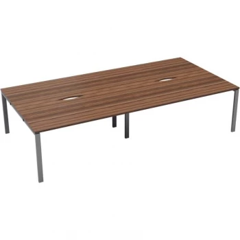 Image of 4 Person Double Bench Desk 1600X800MM Each - Silver/Dark Walnut
