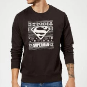 Image of DC Superman Christmas Knit Logo Black Christmas Sweatshirt - L - Black