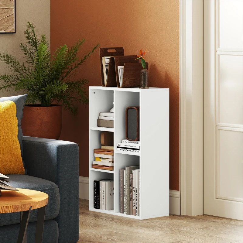 Image of HOMCOM HOMCOM 2-Tier Bookshelf, Freestanding Cube Bookcase with 5 Compartments in White White One Size Unisex 5063603607644
