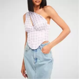 image of Missguided Gingham One Shoulder Corset Top - Purple