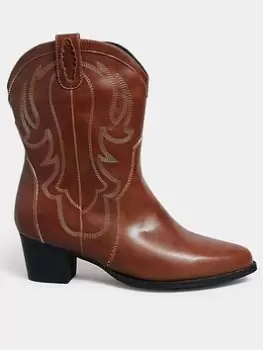 Image of Yours Yours Extra Wide Fit Cowboy Ankle Boot Chocolate, Brown, Size 9, Women