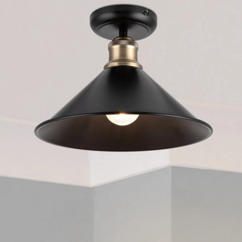 Image of Cosylyte Bowley Industrial Metal Ceiling Flush Light - Matt Black