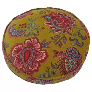 Image of Paoletti Malisa Round Polyester Filled Cushion Cotton Lemon Curry