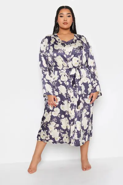 Image of Yours Printed Satin Robe Purple