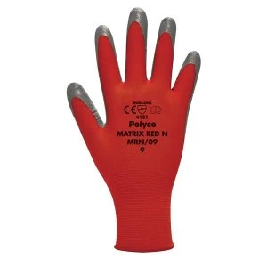 image of Polyco Matrix MRN08 Size 8 Seamless Knitted Gloves Nitrile Palm Coating Red