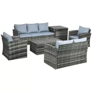 image of Outsunny 6 Piece Outdoor Rattan Wicker Sofa Set Sectional Patio Conversation Furniture Set w/ Storage Table & Cushion Mixed Grey