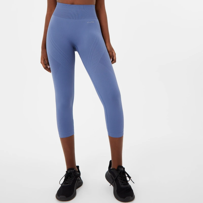Image of USA Pro Seamless Capri Cropped Leggings - Blue Blue 8