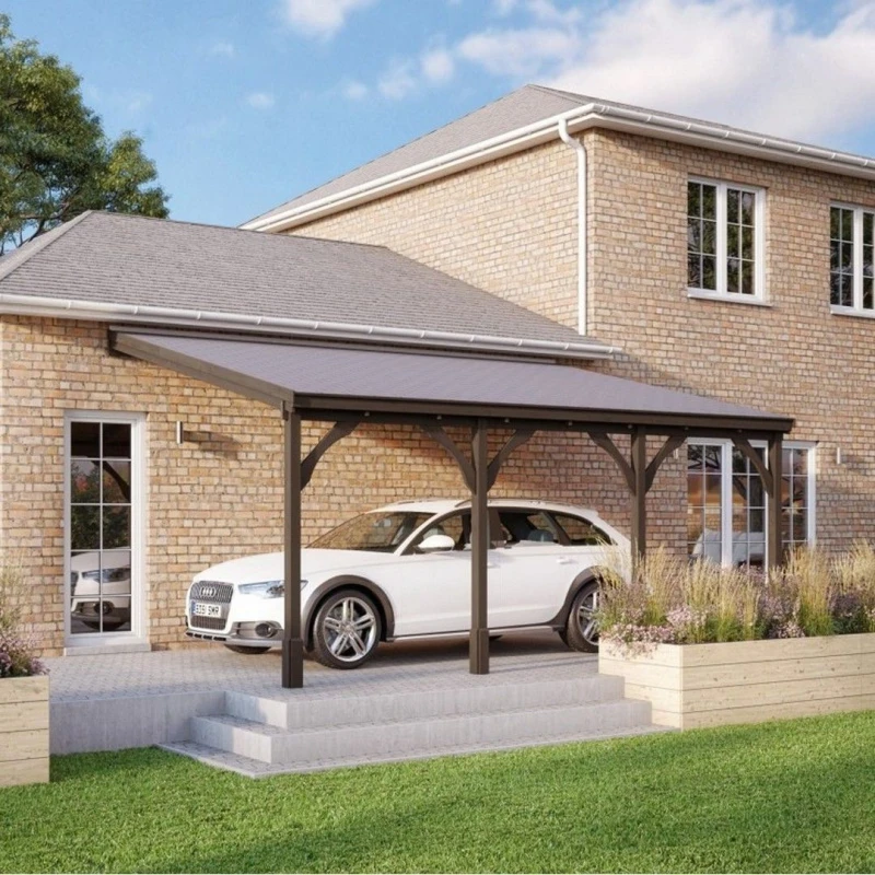 Image of Felt Shingle Roof Car Port 4 Post - Wood - L250 X W722cm - Rustic Brown