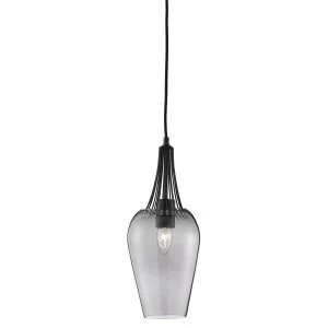 Image of 1 Light Ceiling Pendant Black with Smoked Glass Shade, E27