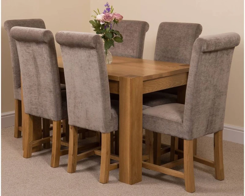 Image of Thats Furniture Kuba 125x80cm Chunky Oak Small Dining Table & 6 Washington Fabric Chairs in Grey Size: 125x80cm Grey Unisex 125x80 cm
