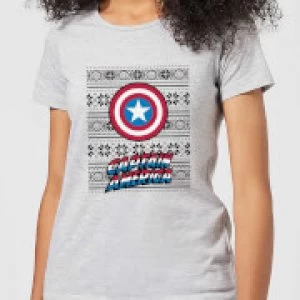 image of Marvel Captain America Womens Christmas T-Shirt - Grey - L