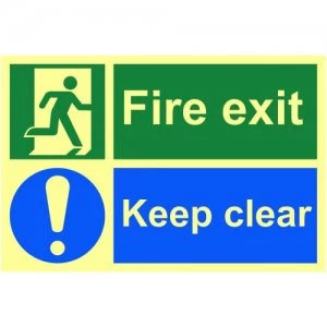 Image of Fire Exit Keep Clear Sign Rigid S/A Lum.Brd