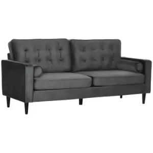 image of HOMCOM 3-seater Sofa Velvet Feel Fabric Sofa Couch With Cylindrical Pillows - Grey