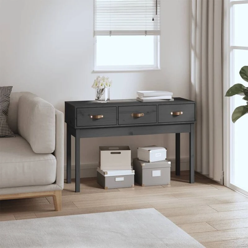 Image of Vidaxl Console Table Grey 114X40X75cm Solid Wood Pine, Grey 821756
