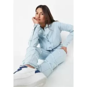 image of Missguided Over Fray Detail Denim Jacket Co Ord - Blue