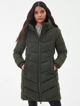 Image of Barbour International Boston Longline Quilted Coat - Green, Size 12, Women