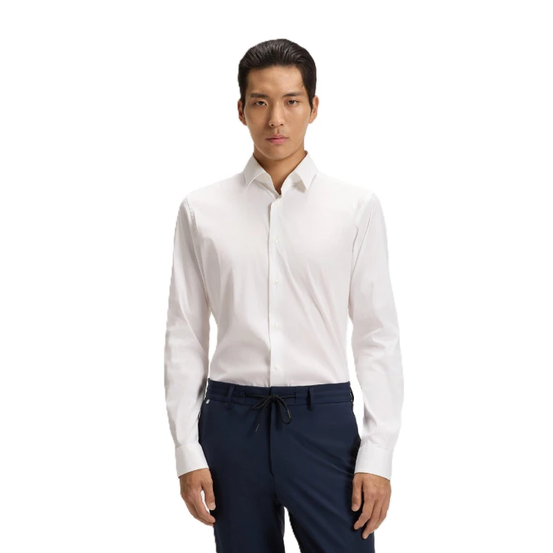 Image of Boss Mens P Ray S Kent Long Sleeve Oxford Shirt White male 15 inch