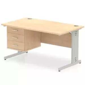 Image of Impulse 1400 Rectangle Silver Cable Managed Leg Desk MAPLE 1 x 3