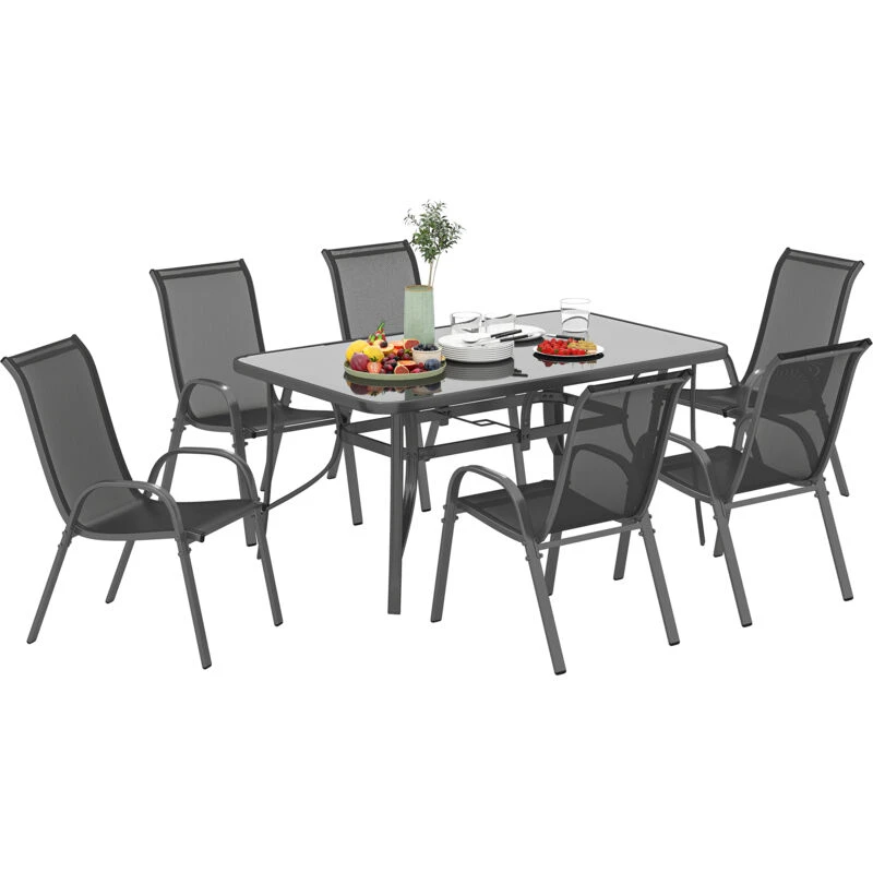 Image of Outsunny 7 Piece Garden Dining Set w/ Dining Table and Chairs, Grey 84B-921V02CG
