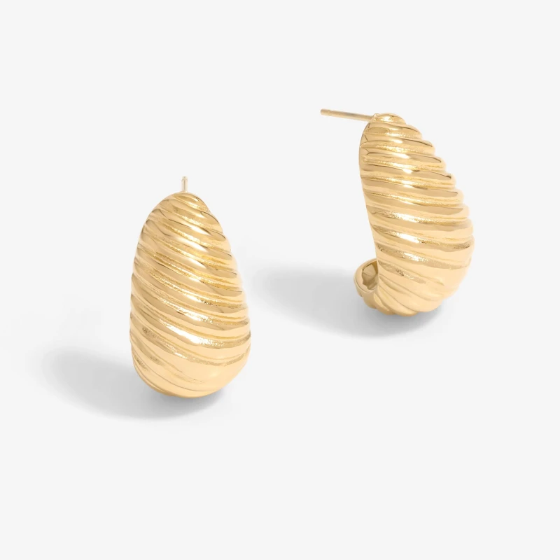 Image of Mood Gold Stainless Steel Ridged Dome Hoop Earrings Gold female
