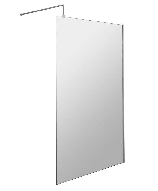 Image of Balterley 8mm Safety Glass Screen and Support Bar Polished Chrome 1200x1850mm Silver
