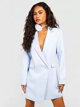 Image of Boohoo Asymmetric Wrap Front Blazer Dress - Powder Blue Size 10, Women