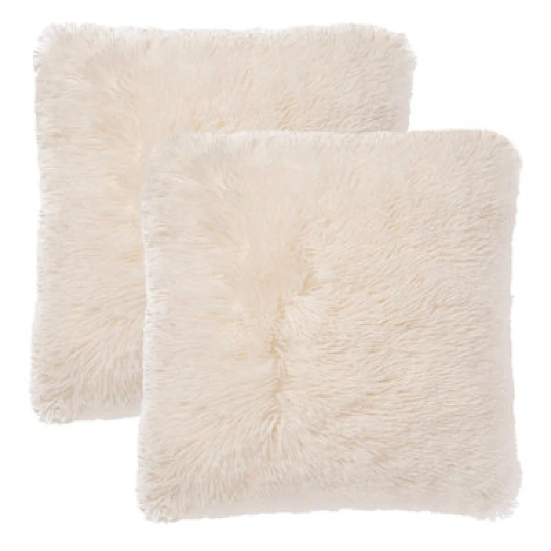 Image of OHS OHS Set of 2 Fluffy Shaggy Square Cushion Covers in Cream Size: 45cm x 45cm Cream 45cm x 45cm Unisex 5027434146383