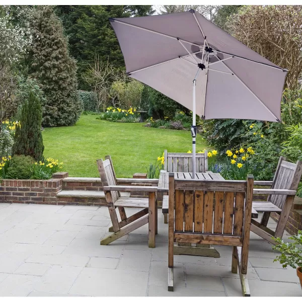 image of Glamhaus Garden Tilting Table Parasol For Outdoors With Crank Handle - Light Grey