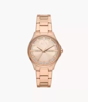 image of Armani Exchange Womens Armani Exchange Three-Hand Rose Gold-Tone Stainless Steel Watch