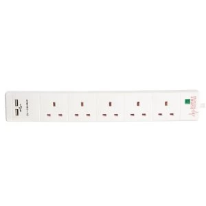 Image of Connect It Connect It 5-Gang 2m Extension Cable with 2 USB Sockets
