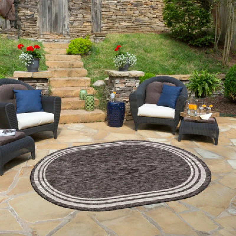 Image of Livabliss Oval In- & Outdoor Traditionnal Boho Dark Grey Akriti Area Rug 160 X 220 Cm - Easy To Clean, Perfect For Balcony Or Dining Room