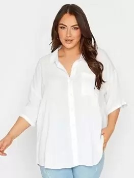 Image of Yours Short Sleeve Crinkle Shirt White, Size 18, Women