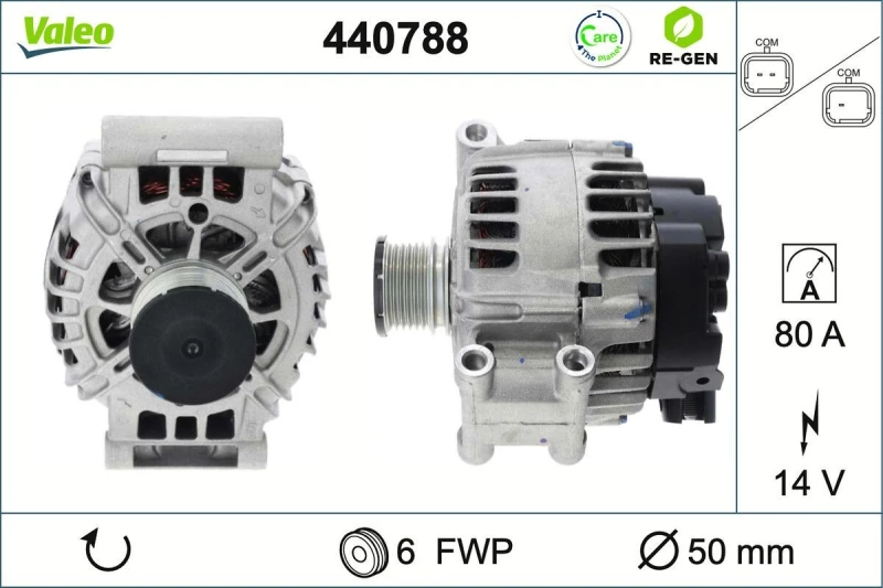 Image of VALEO 440788 Generator VALEO RE-GEN REMANUFACTURED Alternator Charging Current: 80A, Voltage: 14V Alternator (4)