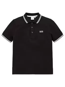 image of BOSS Boys Short Sleeve Logo Polo Shirt - Black, Size 10 Years