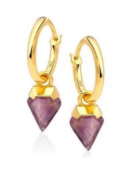 image of Beaverbrooks 18Ct Gold Plated Silver Amethyst Charm Hoop Earrings