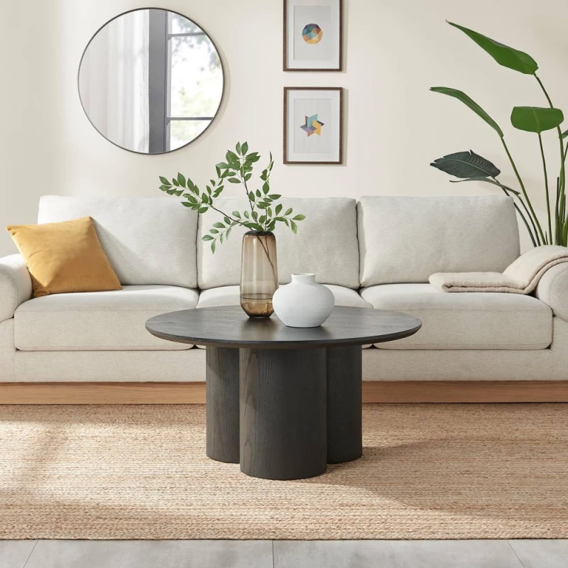 Image of FurnitureboxUK Sutton Round Black Veneer Wood Coffee Table Black Unisex