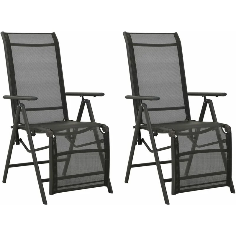 Image of VIDAXL Reclining Garden Chairs 2pcs Textilene and Aluminium Black Vidaxl 8720286108420