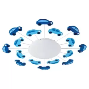 Image of Wall Flush Ceiling Light Colour Blue Shade White Satin Glass Bulb E27 1x60W