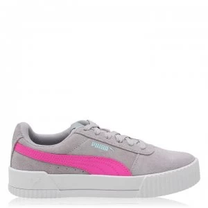 image of Puma Carina Suede Junior Girls Trainers - Grey/Pink