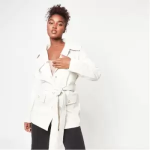 image of Missguided Oversized Belted Faux Leather Jacket - Cream