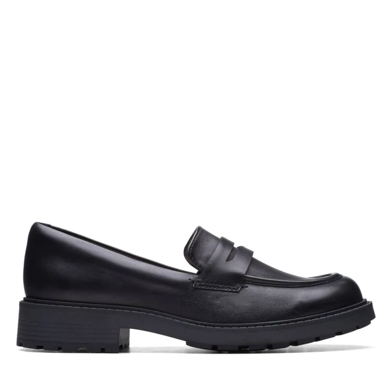 Image of Clarks Orinoco 2 Penny Loafer Black Leather Loafers Black