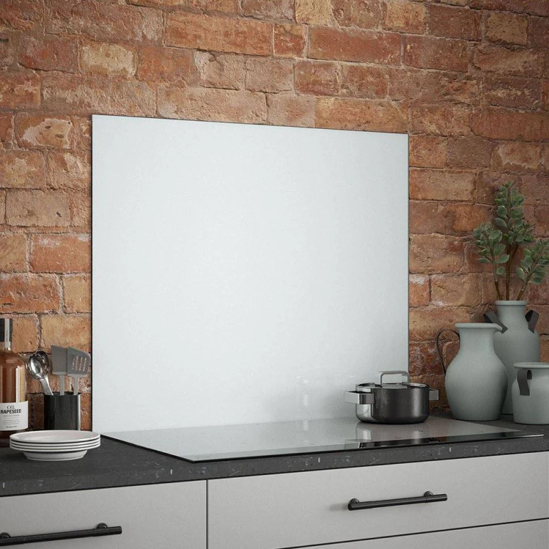 Image of Splashback White Mist Indoor Self Adhesive Glass Kitchen s 90cm x 75cm Size: 90cm x 75cm White Unisex 90cm x 75 cm