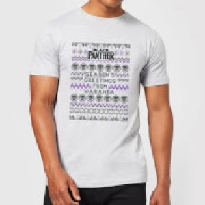 Image of Marvel Avengers Seasons Greetings From Wakanda Mens Christmas T-Shirt - Grey - 3XL