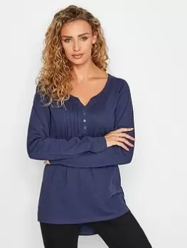 Image of Long Tall Sally Navy Ls Pintuck Henley Tshirt, Navy, Size 22-24, Women